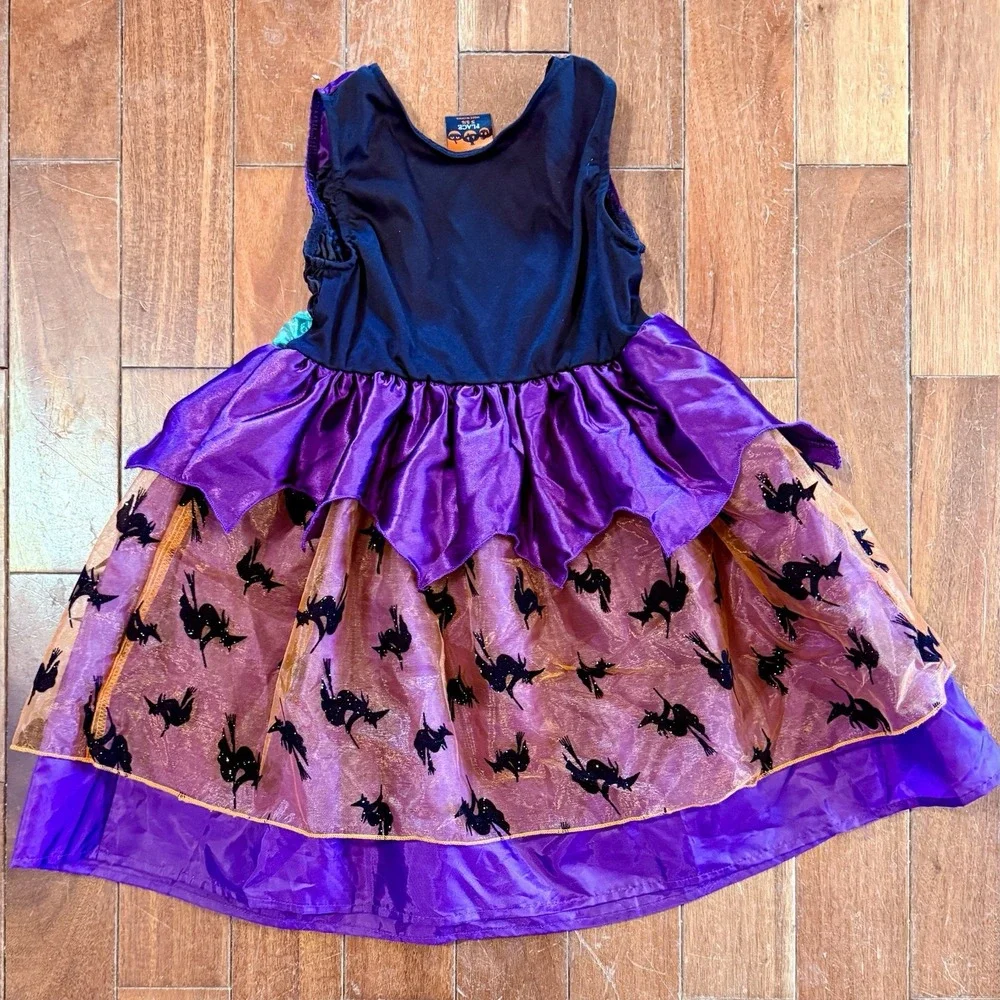 VTG Children's Place TCP Witch Halloween Costume Dress Hat (Flaw) Broom Sz S 5 6